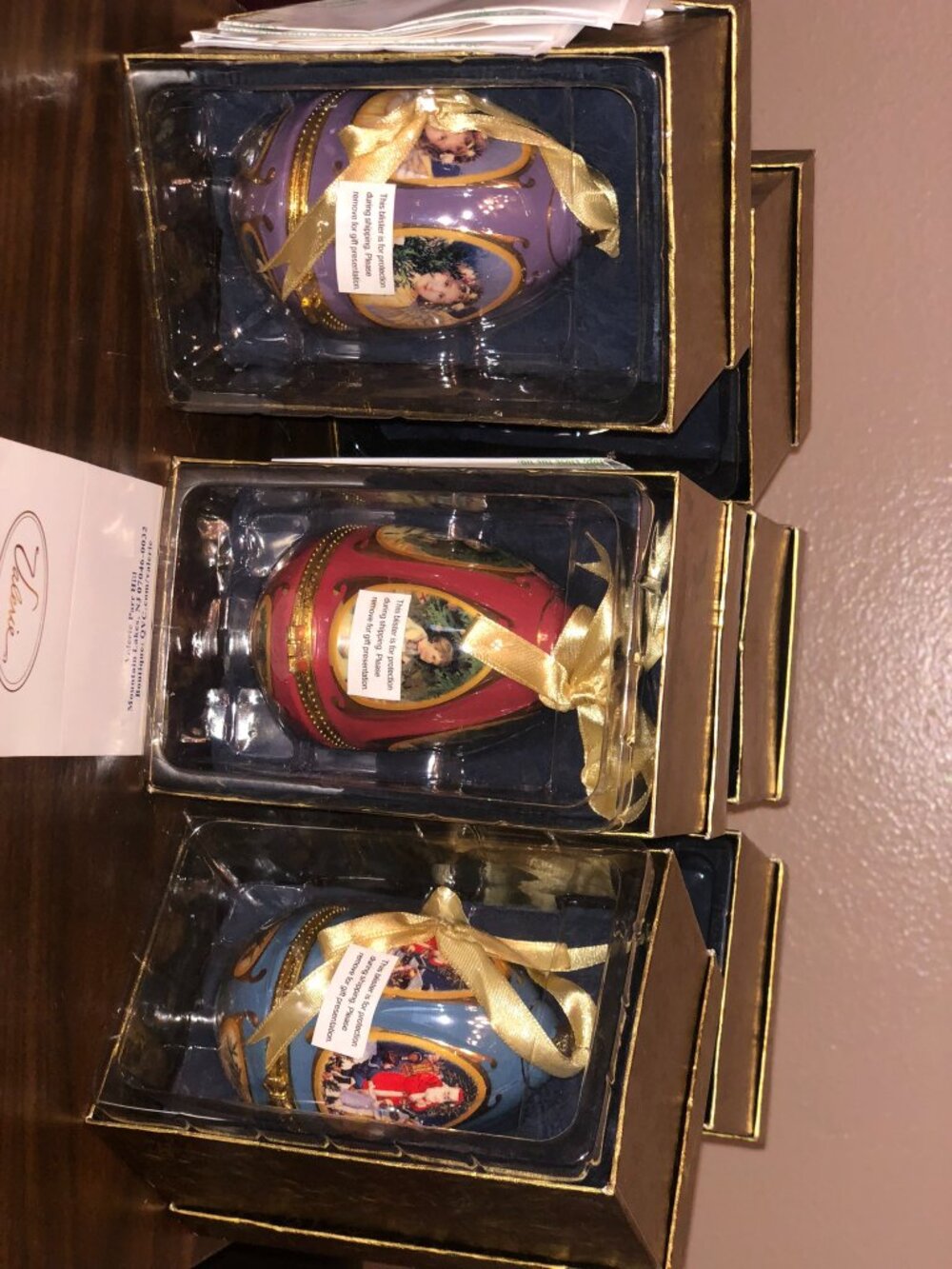 Valerie Parr Hill Mr Christmas Musical Egg Ornaments Set of 6 Boxed